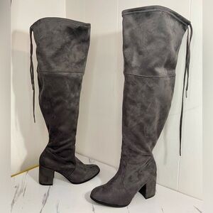Torrid Charcoal Over-the-Knee Heeled Boots Faux Suede Size 8.5W, Wide Calf